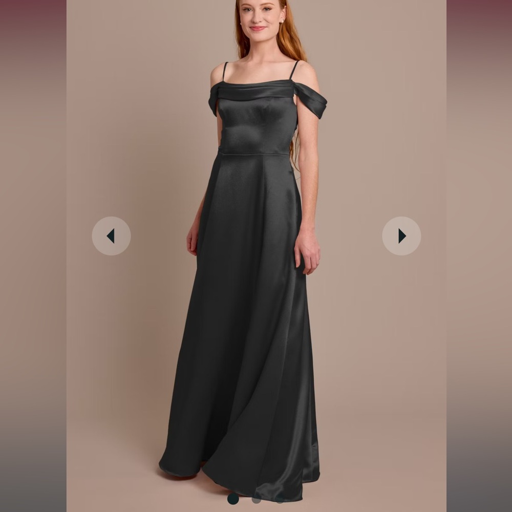 David's Bridal Black Satin Off-Shoulder Maxi Dress